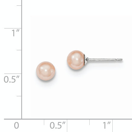 Sterling Silver Rhodium Plated 5-6mm Pink Round Freshwater Cultured Pearl Post Stud Earrings