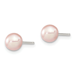 Sterling Silver Rhodium Plated 6-7mm Purple Round Freshwater Cultured Pearl Post Stud Earrings