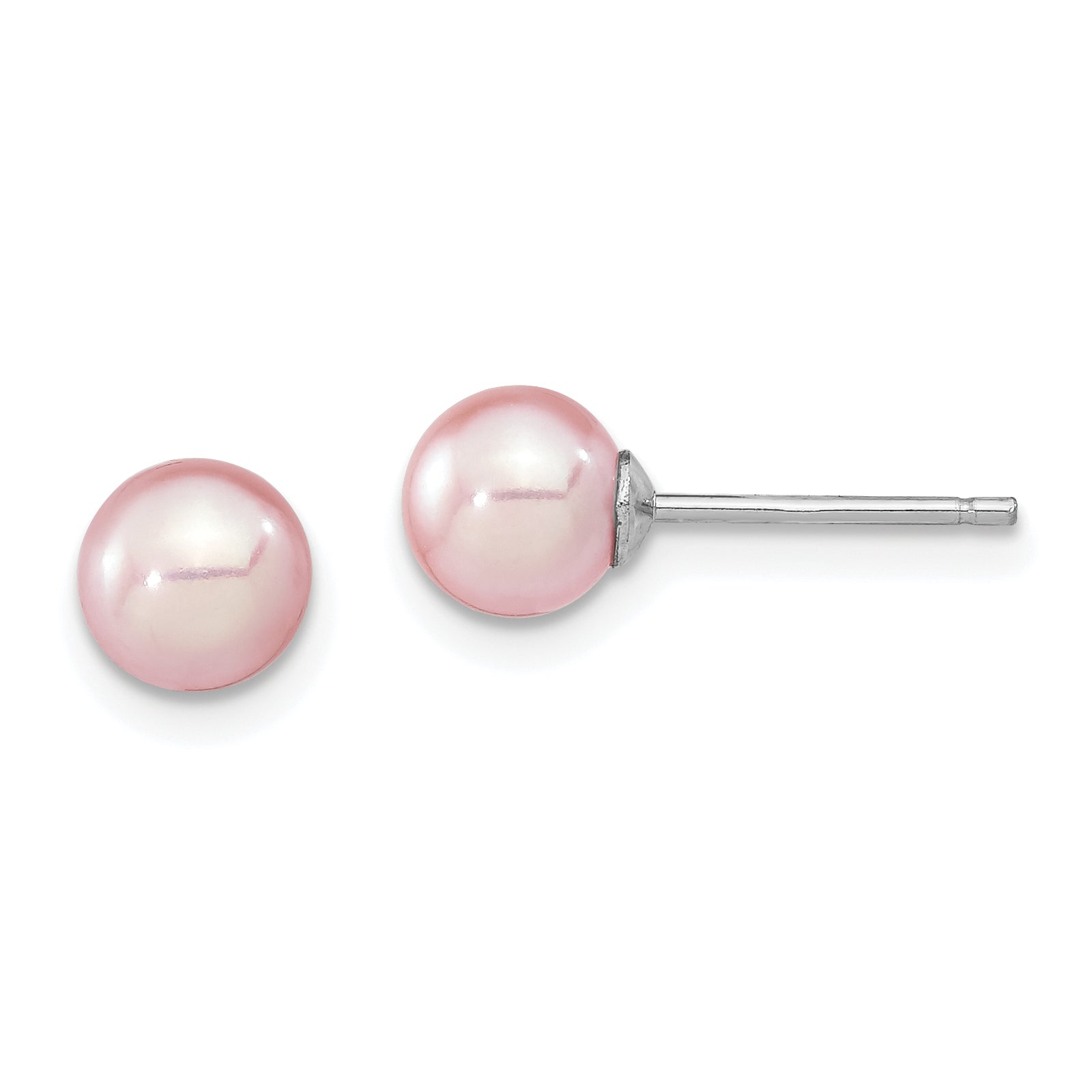 Sterling Silver Rhodium Plated 6-7mm Purple Round Freshwater Cultured Pearl Post Stud Earrings