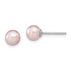 Sterling Silver Rhodium Plated 6-7mm Purple Round Freshwater Cultured Pearl Post Stud Earrings