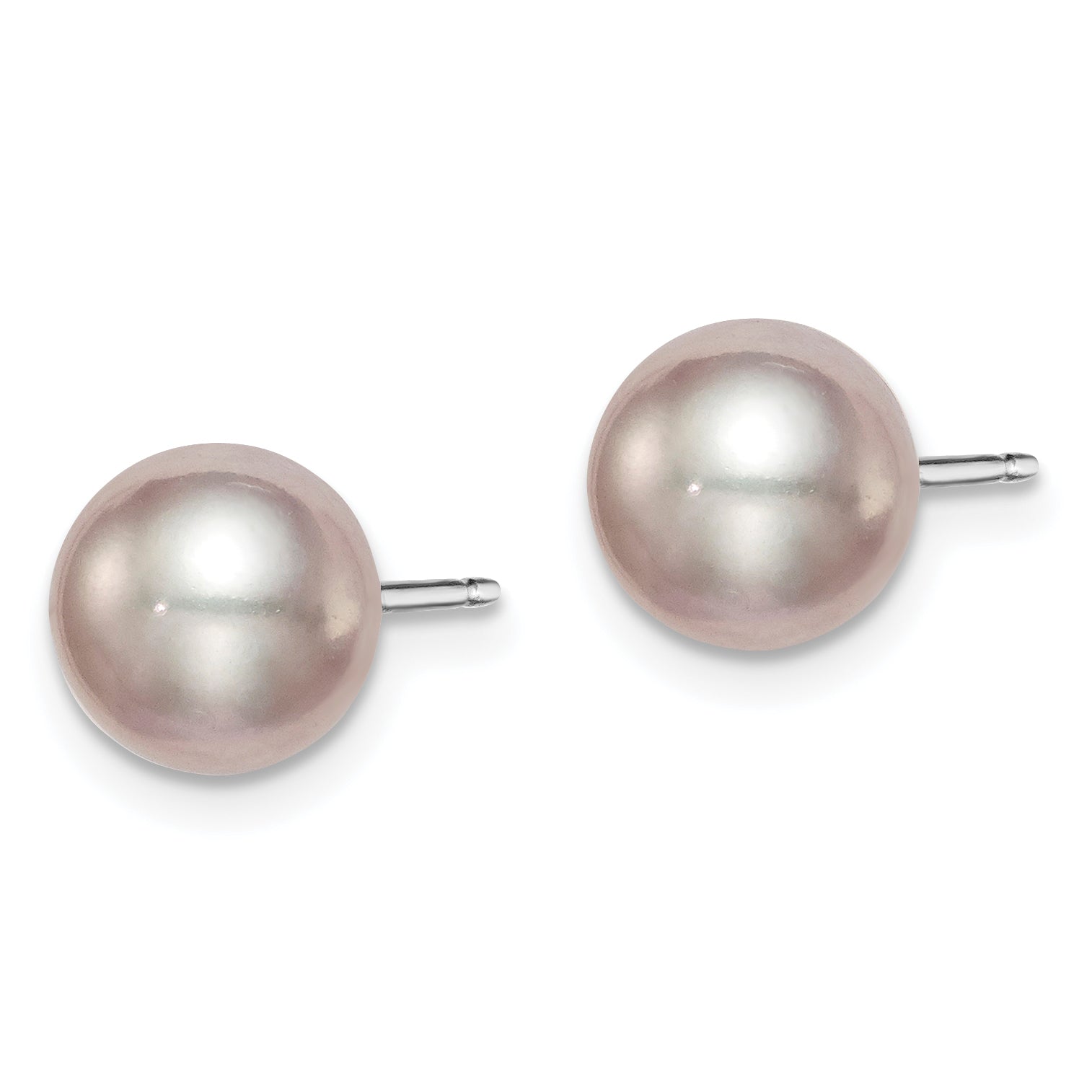 Sterling Silver Rhodium Plated 7-8mm Purple Round Freshwater Cultured Pearl Post Stud Earrings