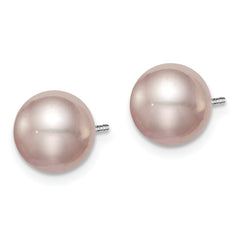 Sterling Silver Rhodium Plated 8-9mm Purple Round Freshwater Cultured Pearl Post Stud Earrings