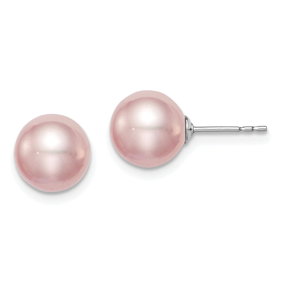 Sterling Silver Rhodium Plated 8-9mm Purple Round Freshwater Cultured Pearl Post Stud Earrings