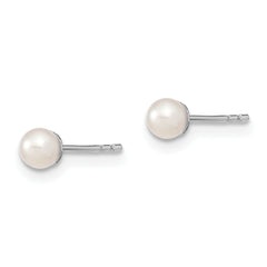 Sterling Silver Rhodium Plated 3-4mm White Round Freshwater Cultured Pearl Post Stud Earrings