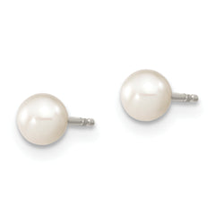 Sterling Silver Rhodium Plated 4-5mm White Round Freshwater Cultured Pearl Post Stud Earrings