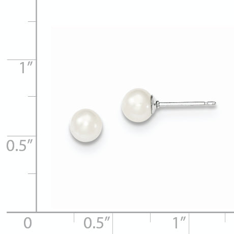 Sterling Silver Rhodium Plated 5-6mm White Round Freshwater Cultured Pearl Post Stud Earrings