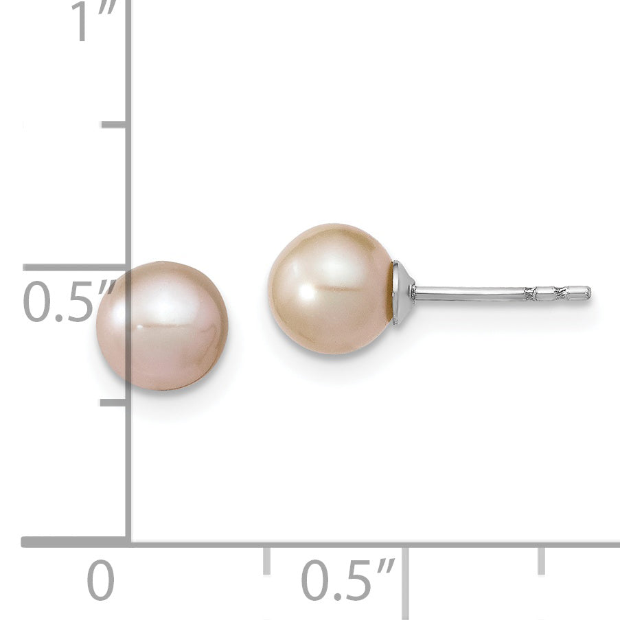 Sterling Silver Rhodium Plated 6-7mm White Round Freshwater Cultured Pearl Post Stud Earrings