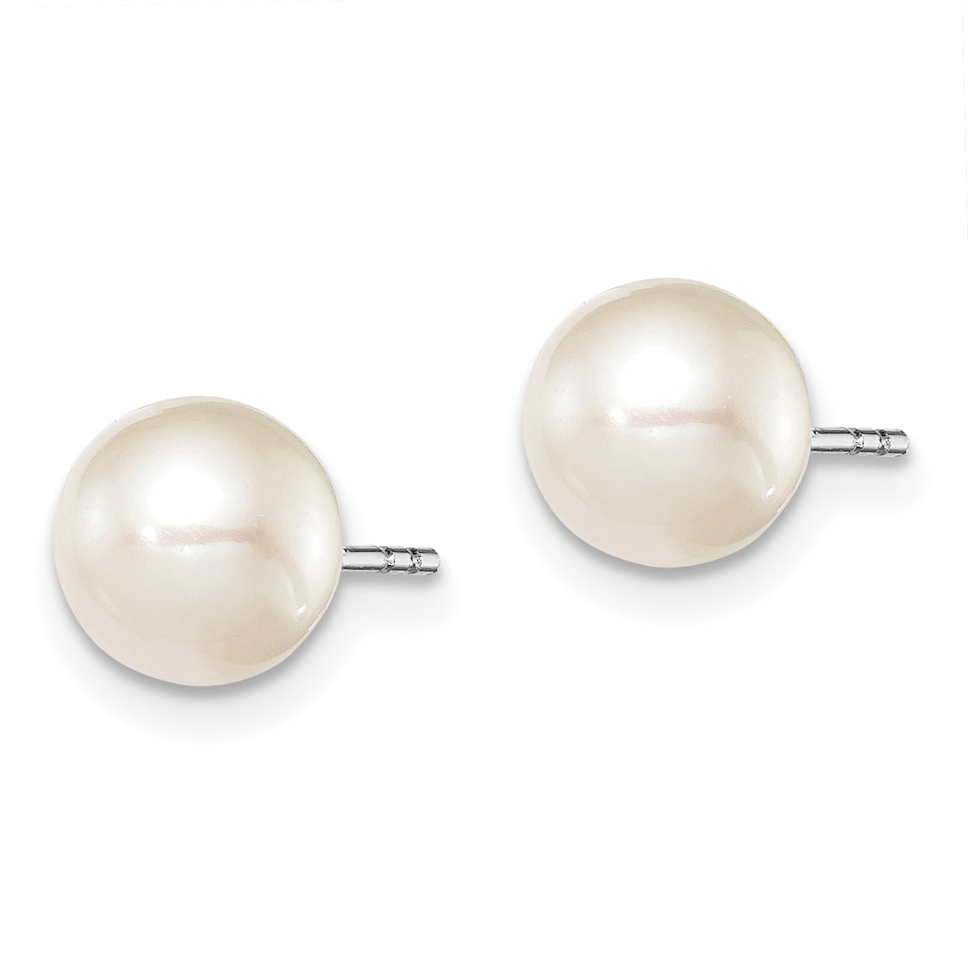 Sterling Silver Rhodium Plated 7-8mm White Round Freshwater Cultured Pearl Post Stud Earrings