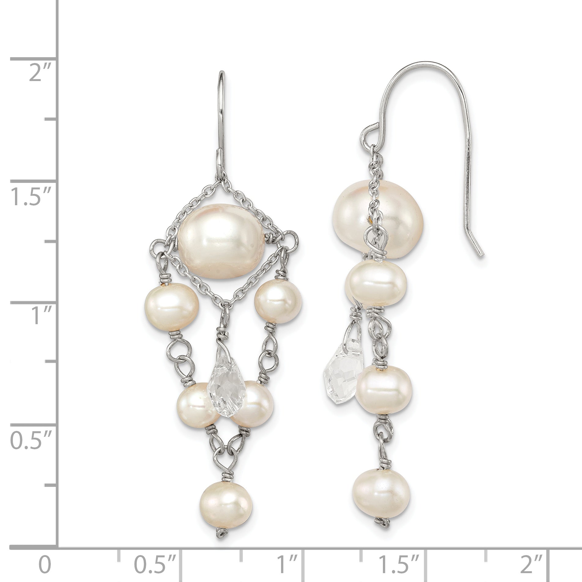 Sterling Silver Rhodium-plated Polished White 5-10mm Freshwater Cultured Pearl and Crystal Dangle Earrings