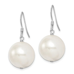 Sterling Silver Rhodium-plated Polished White 14-15mm Round Shell Pearl Dangle Earrings