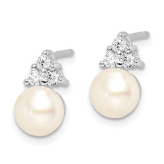 Sterling Silver Rhodium-plated 6-7mm White FWC Pearl CZ Post Earrings