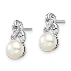 Sterling Silver Rhodium-plated 6-7mm White FWC Pearl CZ Post Earrings