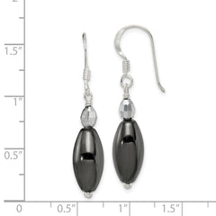 Sterling Silver Polished Crystal & Black Agate Dangle Earrings