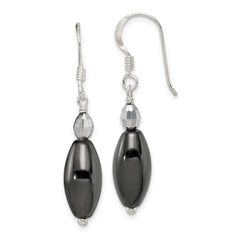 Sterling Silver Polished Crystal & Black Agate Dangle Earrings