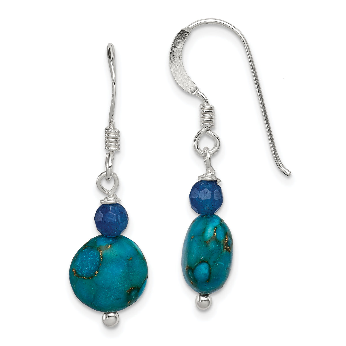 Sterling Silver Polished Blue Agate & Reconstructed Lapis Dangle Earrings