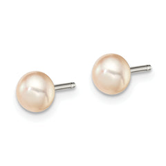 Sterling Silver Rhodium-plated Polished 4-5mm Pink Button Freshwater Cultured Pearl Children's Post Earrings