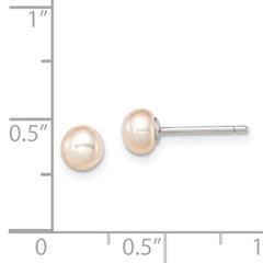 Sterling Silver Rhodium-plated Polished 4-5mm Pink Button Freshwater Cultured Pearl Children's Post Earrings