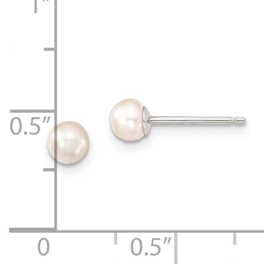 Sterling Silver Rhodium-plated Polished 4-5mm White Button Freshwater Cultured Pearl Children's Post Earrings