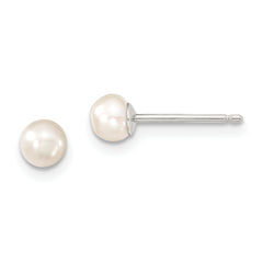 Sterling Silver Rhodium-plated Polished 4-5mm White Button Freshwater Cultured Pearl Children's Post Earrings