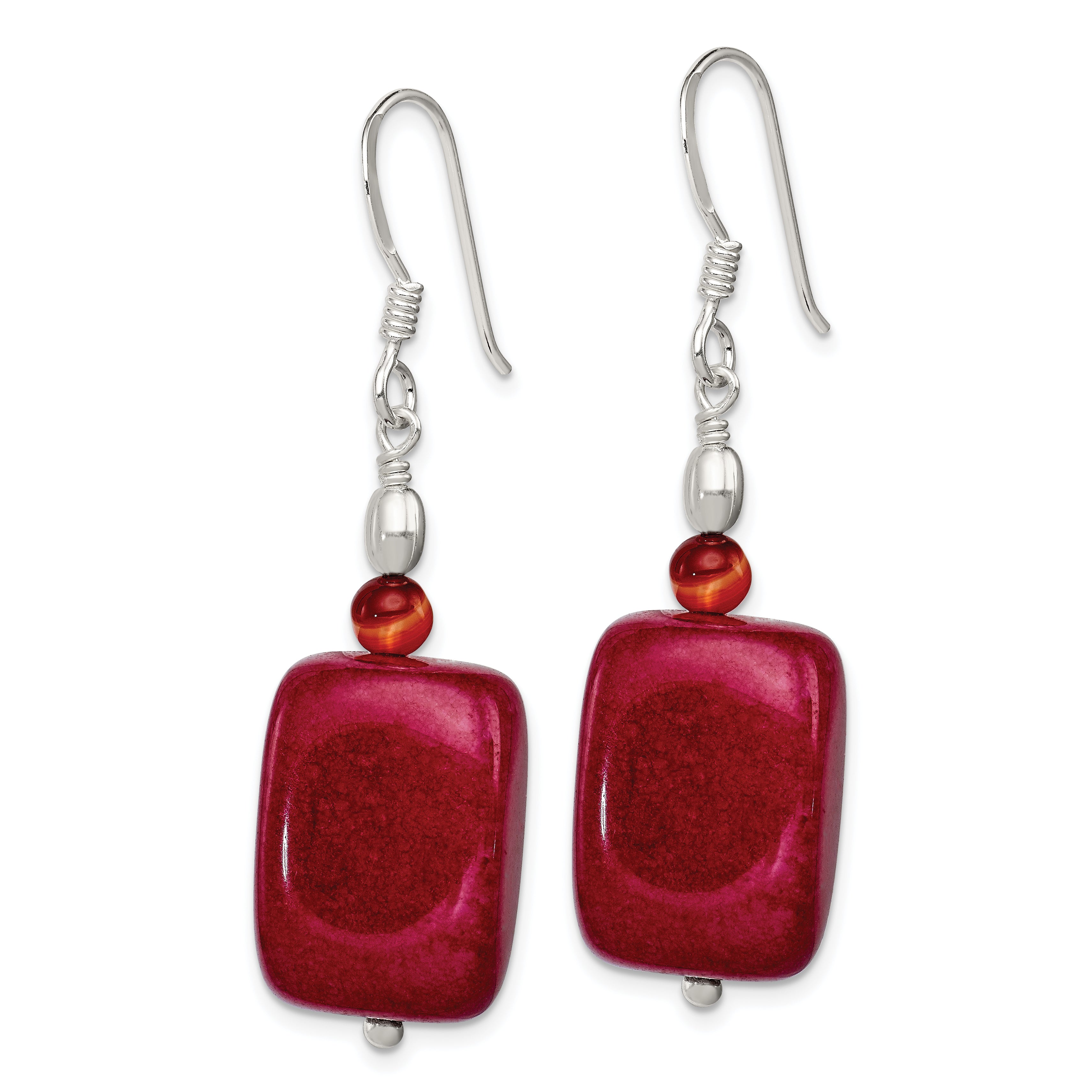 Sterling Silver Polished Carnelian & Red Jade Dangle Earrings