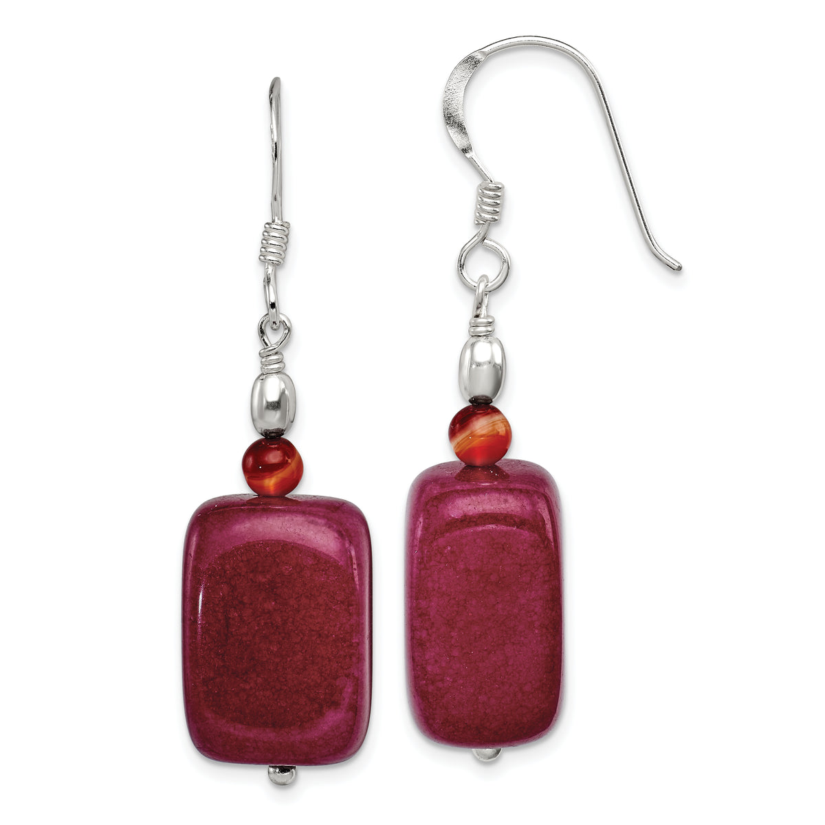 Sterling Silver Polished Carnelian & Red Jade Dangle Earrings