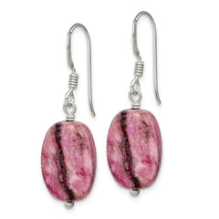 Sterling Silver Polished Oval Purple Jasper Dangle Earrings