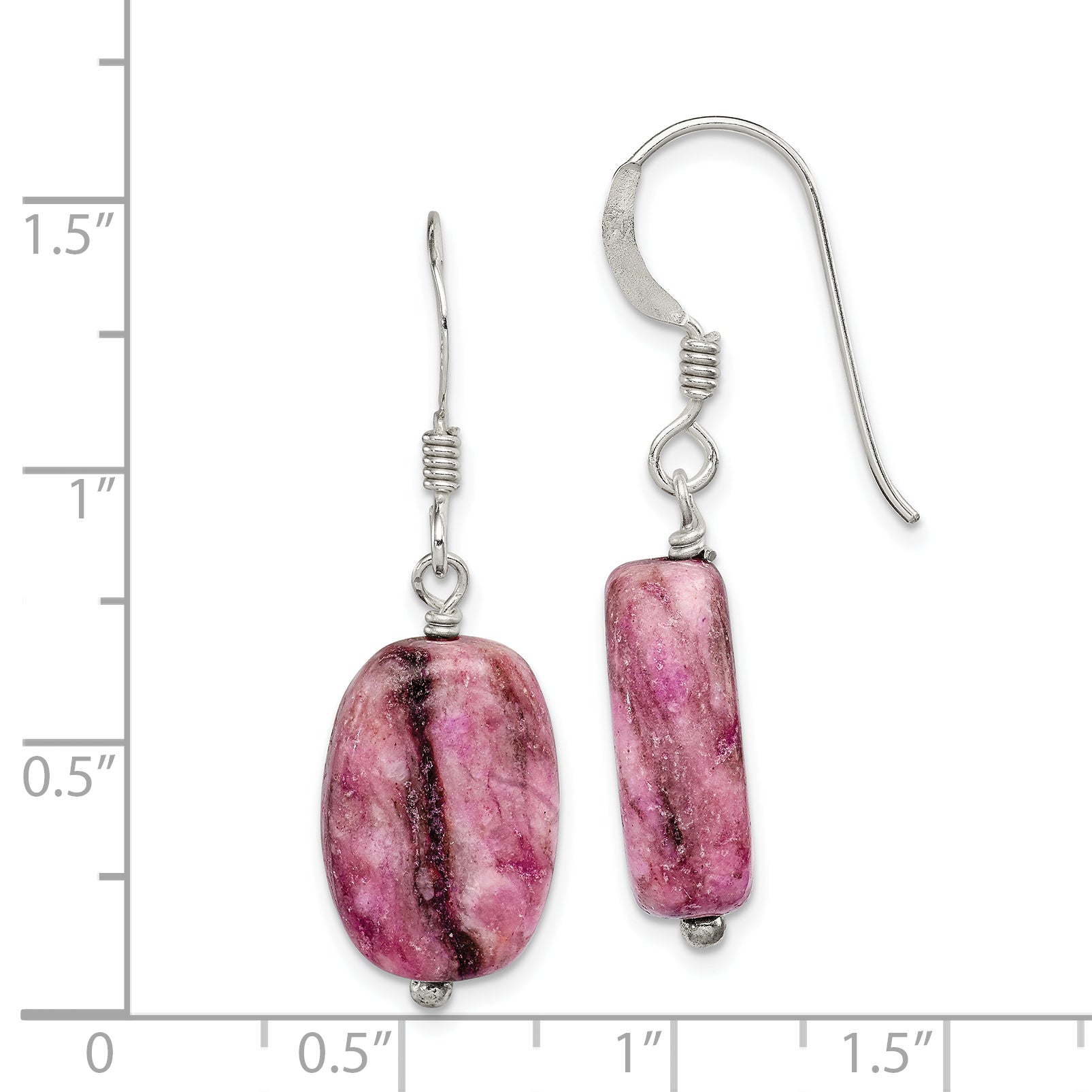 Sterling Silver Polished Oval Purple Jasper Dangle Earrings