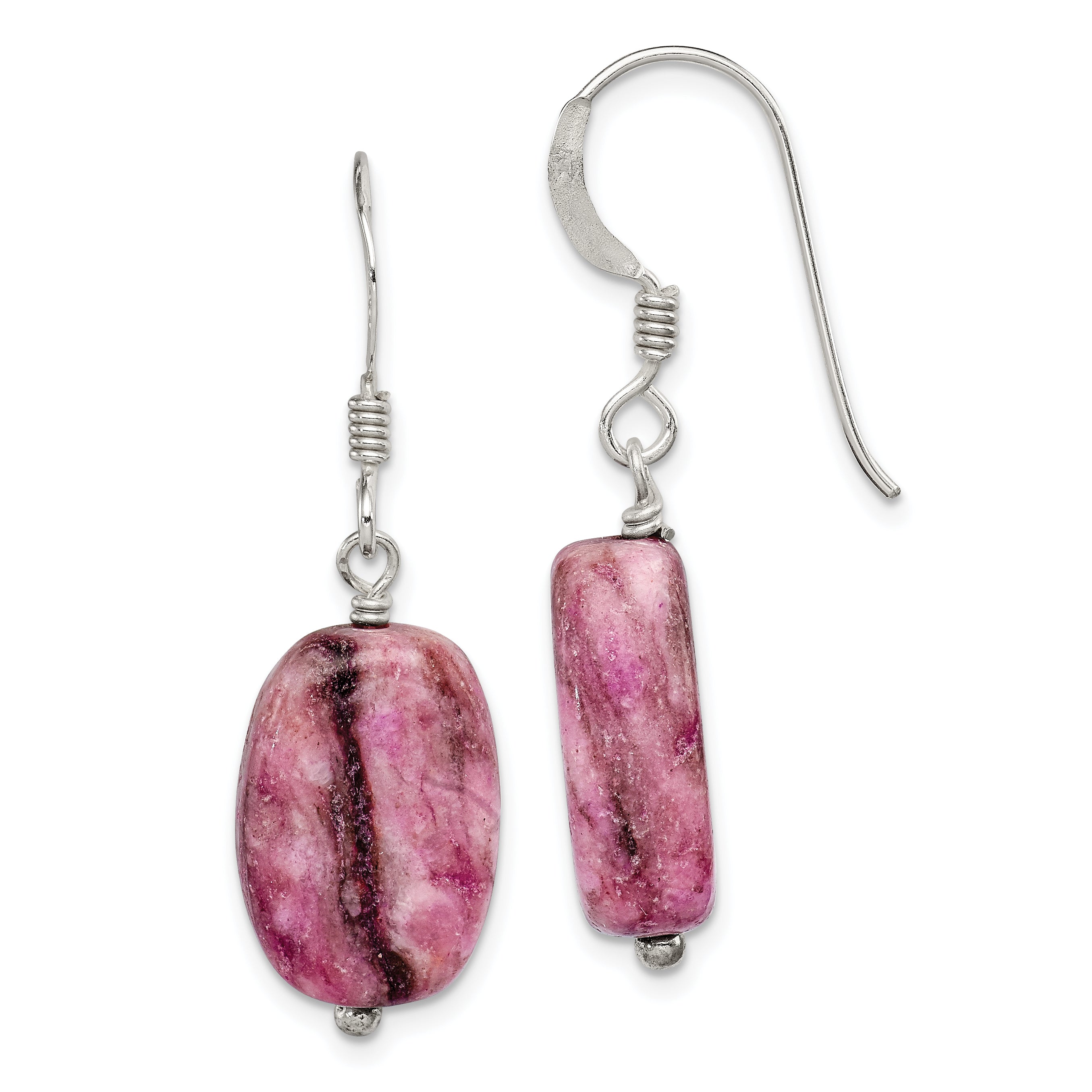 Sterling Silver Polished Oval Purple Jasper Dangle Earrings