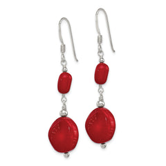 Sterling Silver Polished Round Red Coral Dangle Earrings