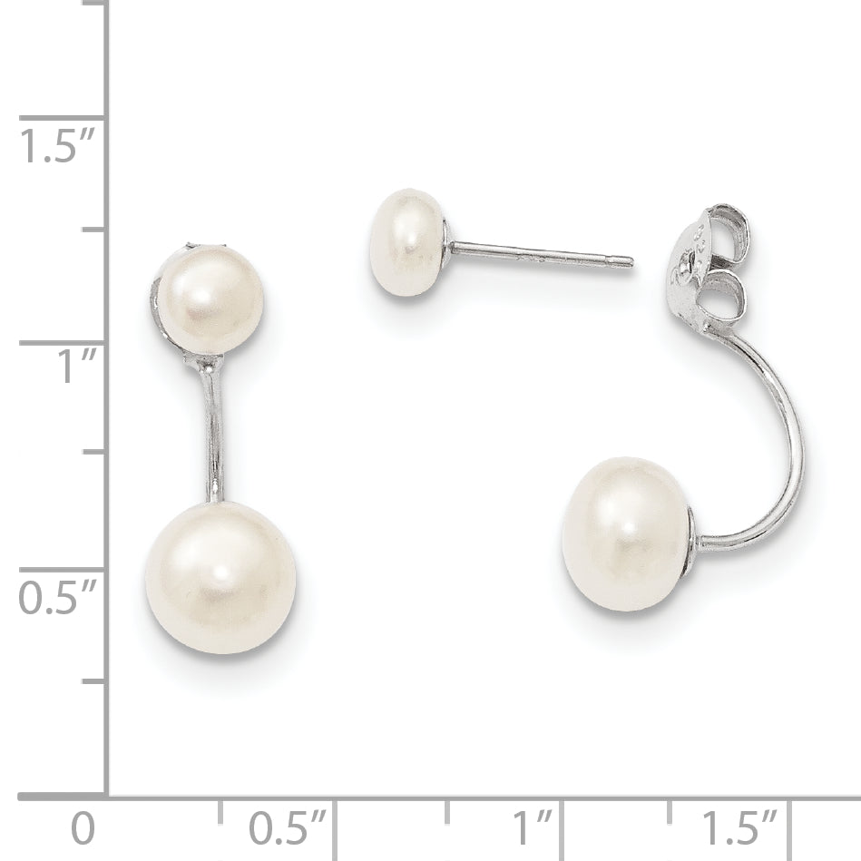 Sterling Silver Rhodium-plated Polished 5-6mm & 8-9mm White Freshwater Cultured Pearl Front & Back Post Dangle Earrings