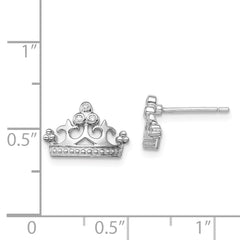 Sterling Silver Rhodium-plated CZ Crown Post Earrings