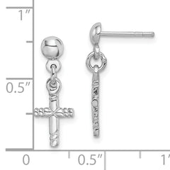 Sterling Silver Rhodium-plated Polished Cross Post Dangle Earrings