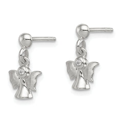 Sterling Silver Rhodium-plated Polished and Satin Angel Post Earrings