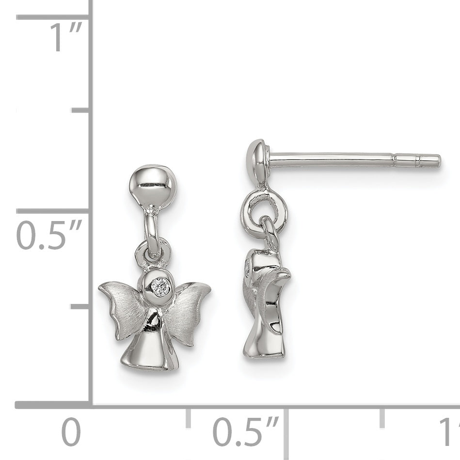 Sterling Silver Rhodium-plated Polished and Satin Angel Post Earrings