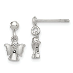 Sterling Silver Rhodium-plated Polished and Satin Angel Post Earrings