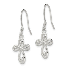 Sterling Silver Polished Swirl Cross Dangle Earrings