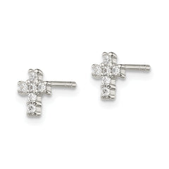 Sterling Silver Rhodium-plated Polished CZ Cross Post Earrings