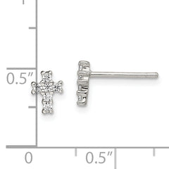 Sterling Silver Rhodium-plated Polished CZ Cross Post Earrings