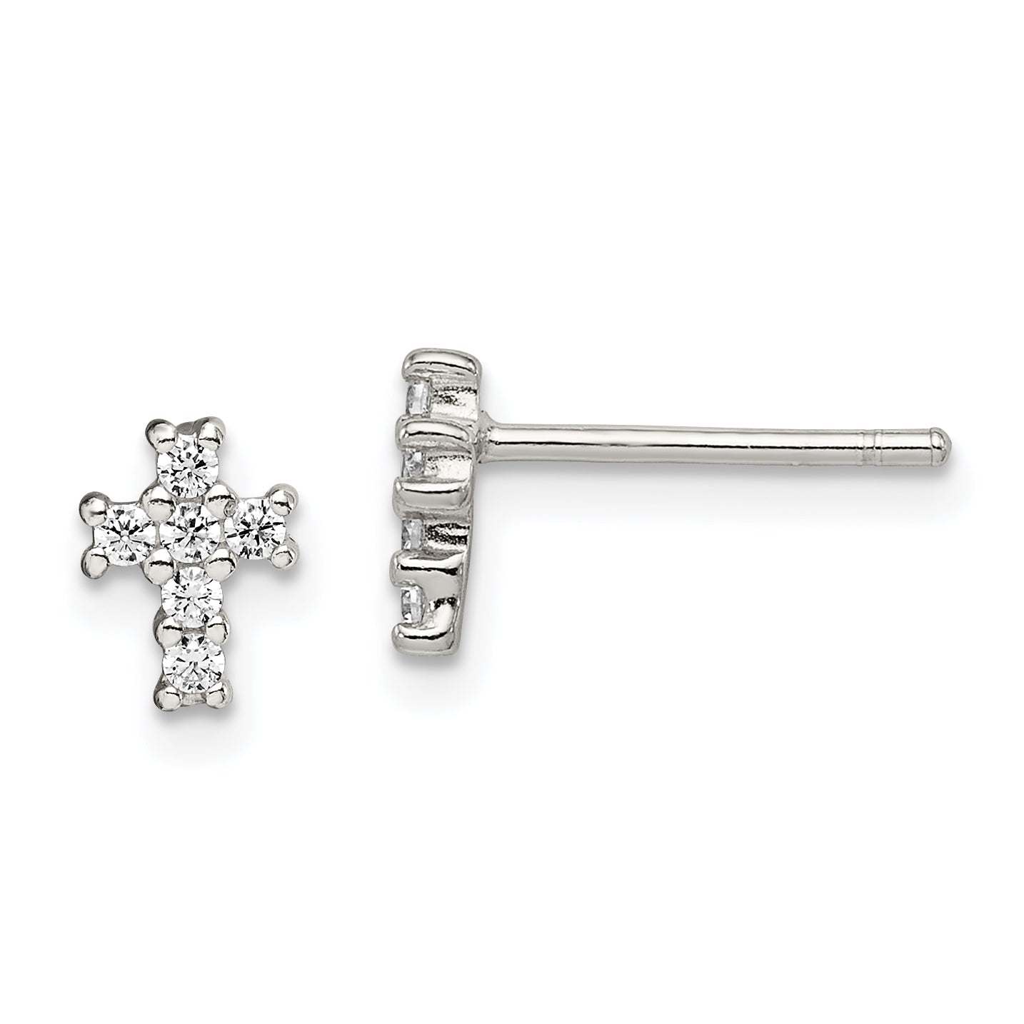 Sterling Silver Rhodium-plated Polished CZ Cross Post Earrings