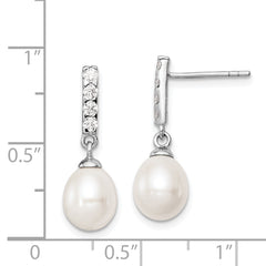 Sterling Silver Rhodium-plated 8-9mm White FWC Pearl CZ Post Earrings