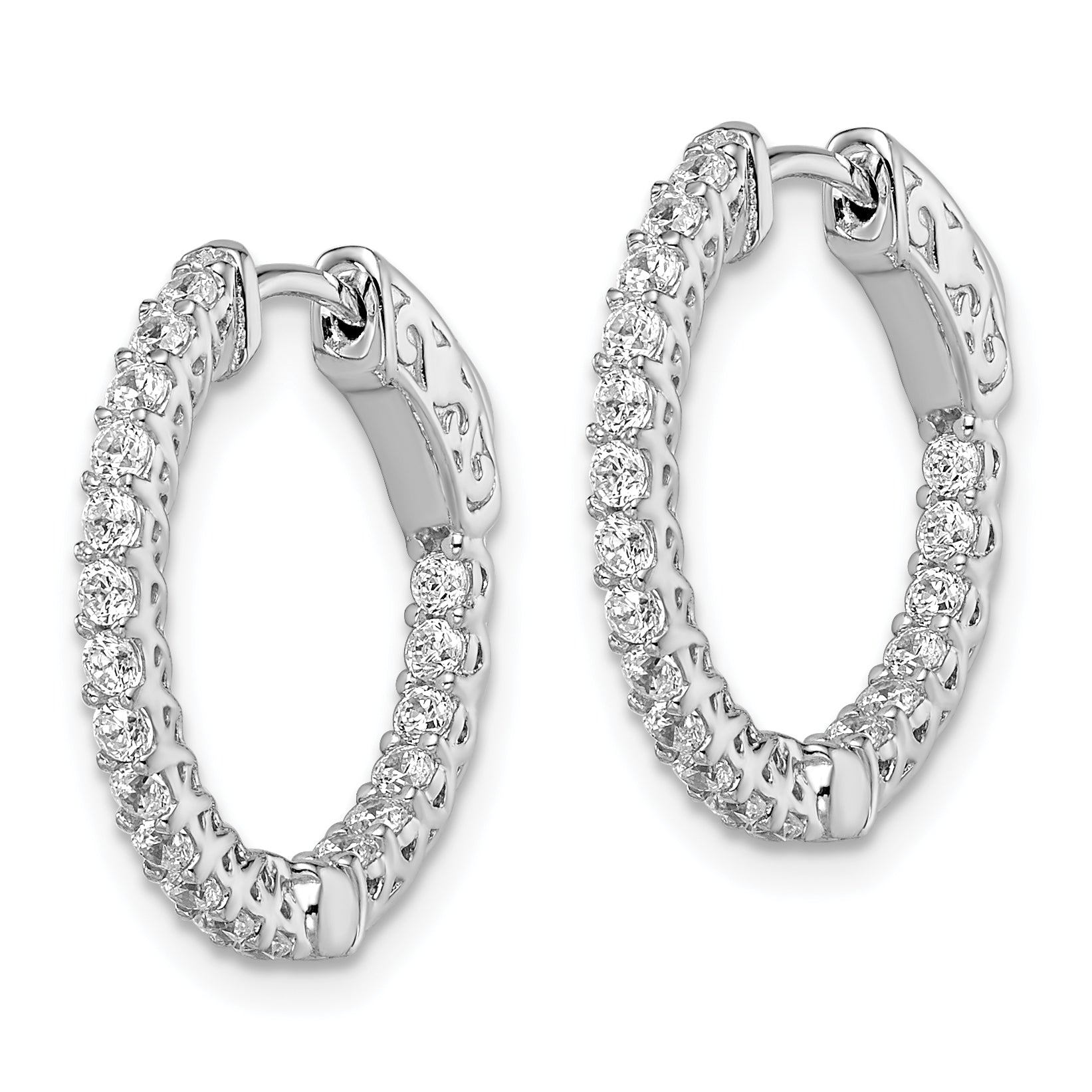 Sterling Shimmer Sterling Silver Rhodium-plated 38 Stone 1.75mm CZ In and Out Round Hinged Hoop Earrings