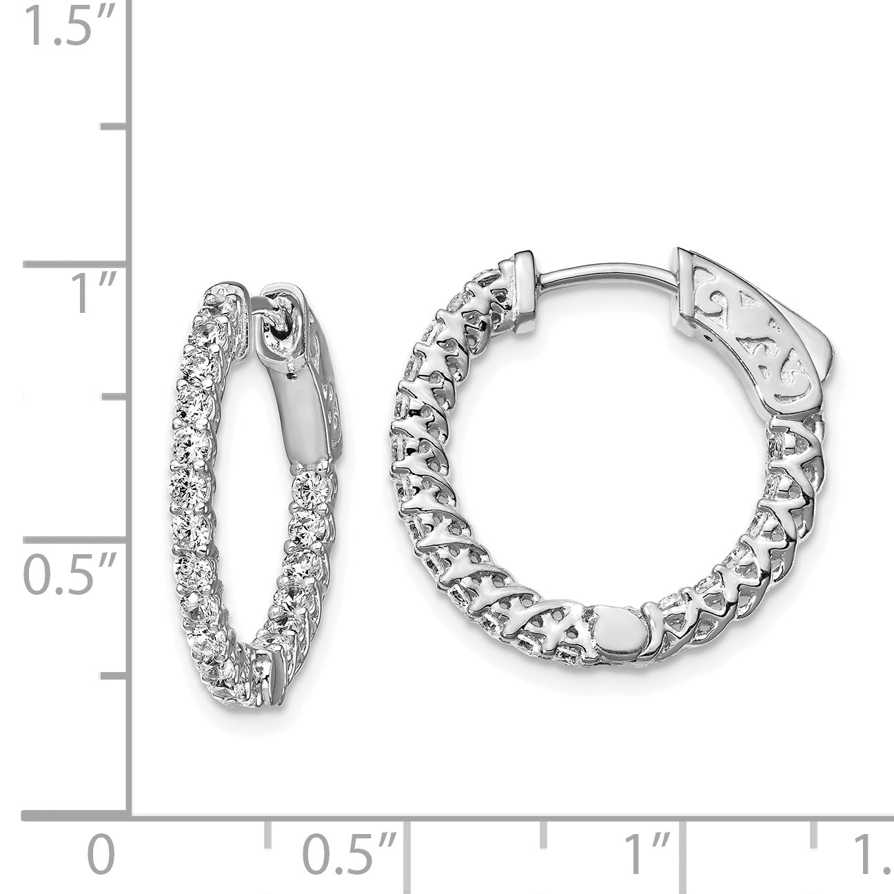 Sterling Shimmer Sterling Silver Rhodium-plated 38 Stone 1.75mm CZ In and Out Round Hinged Hoop Earrings