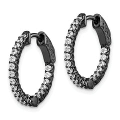 Sterling Shimmer Black Rhodium-plated 38 Stone 1.75mm CZ In and Out Round Hinged Hoop Earrings