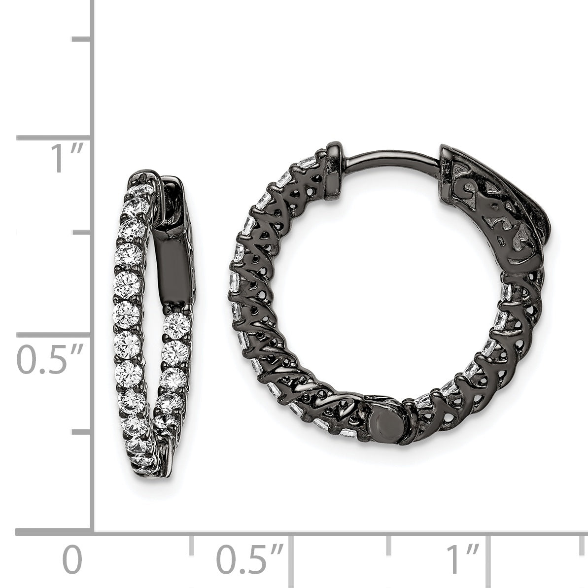 Sterling Shimmer Black Rhodium-plated 38 Stone 1.75mm CZ In and Out Round Hinged Hoop Earrings