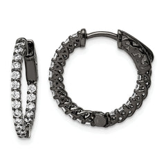 Sterling Shimmer Black Rhodium-plated 38 Stone 1.75mm CZ In and Out Round Hinged Hoop Earrings