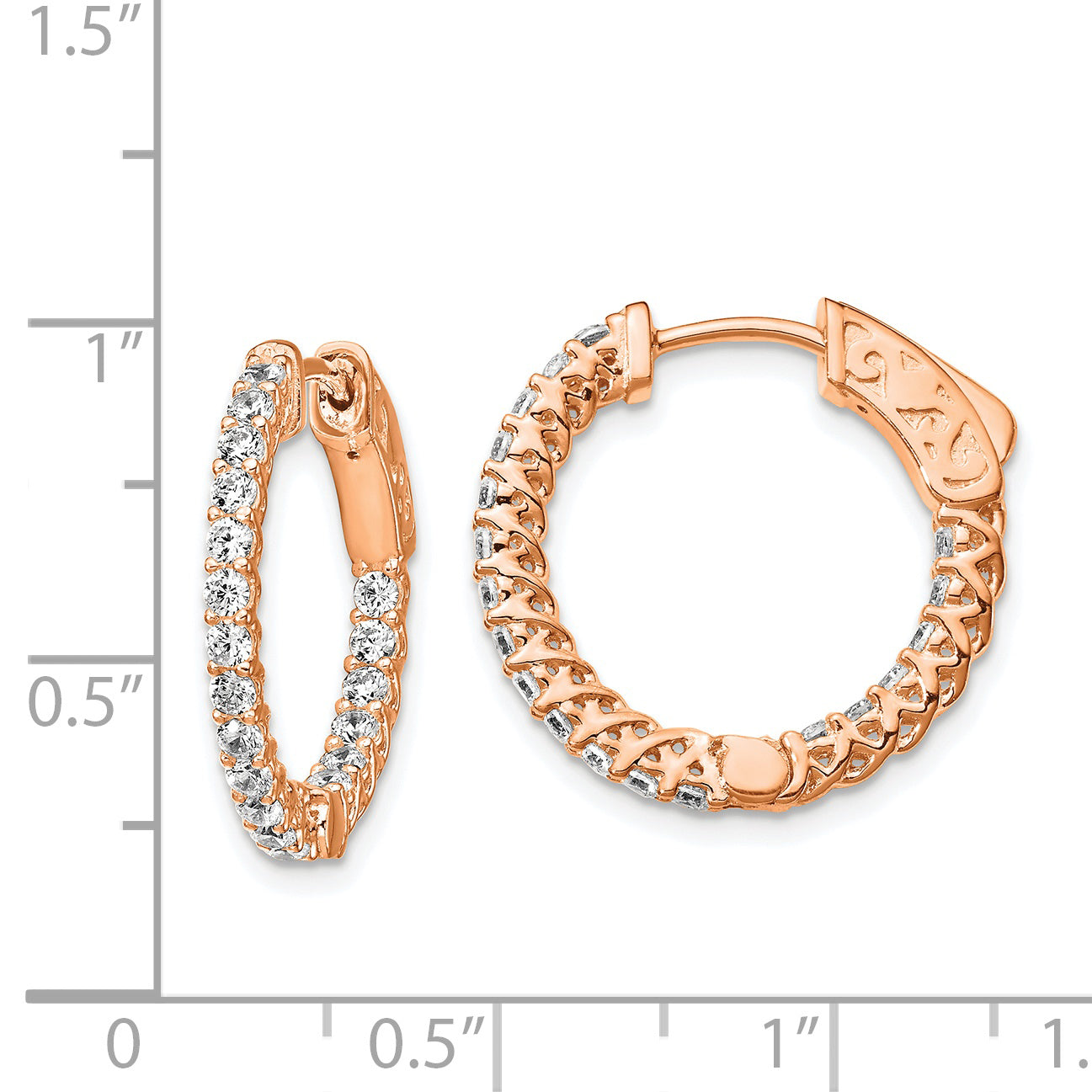 Sterling Shimmer Sterling Silver Rose-tone Rose Gold-plated 38 Stone 1.75mm CZ In and Out Round Hinged Hoop Earrings