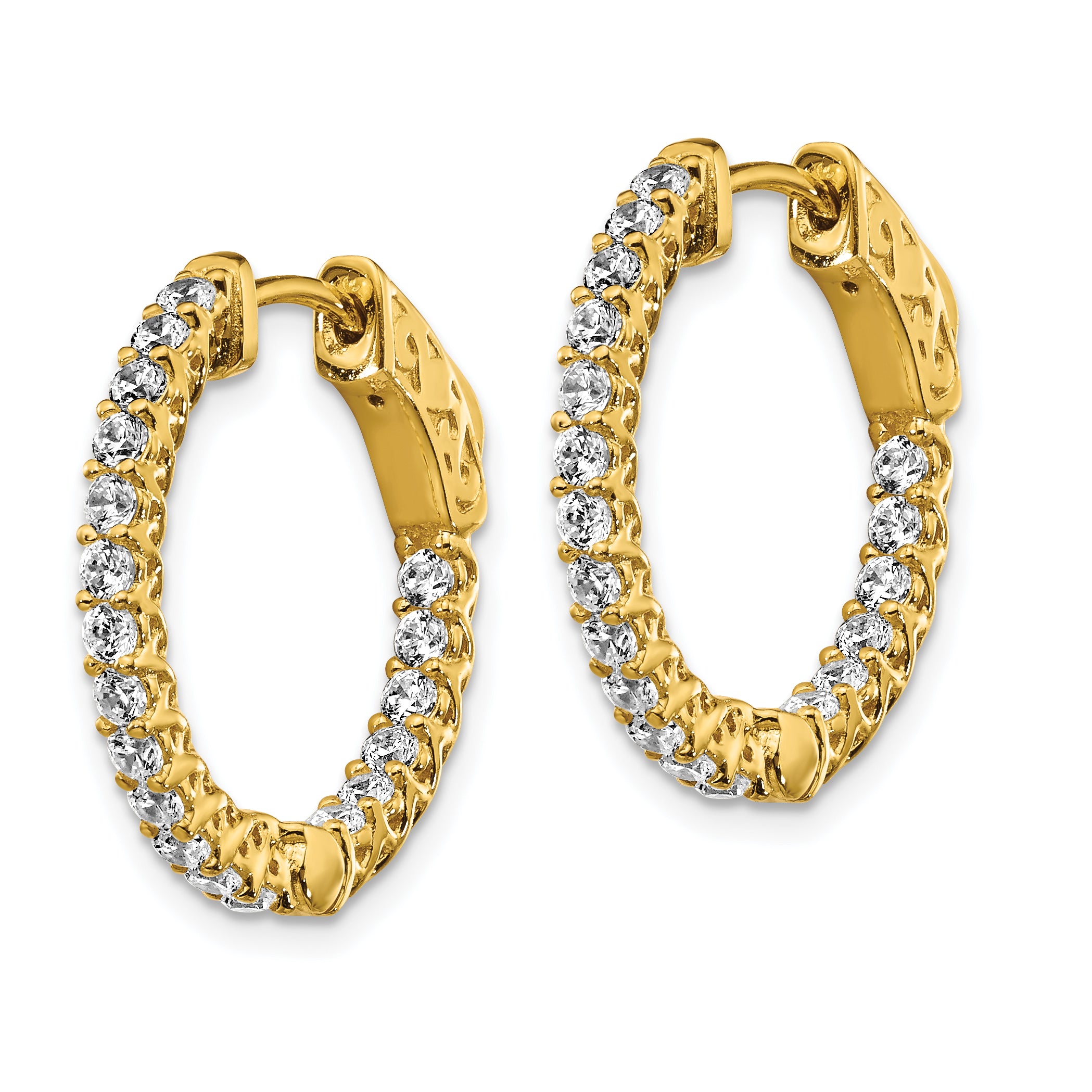 Sterling Shimmer Sterling Silver Gold-tone Flash Gold-plated 38 Stone 1.75mm CZ In and Out Round Hinged Hoop Earrings