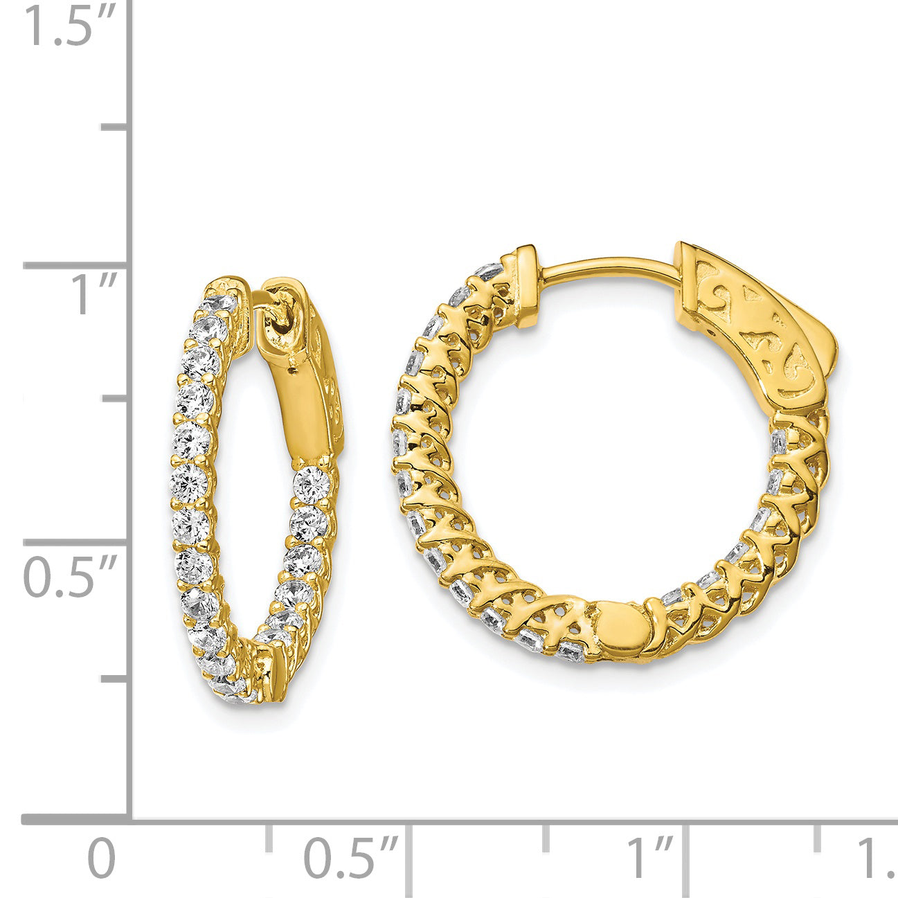 Sterling Shimmer Sterling Silver Gold-tone Flash Gold-plated 38 Stone 1.75mm CZ In and Out Round Hinged Hoop Earrings