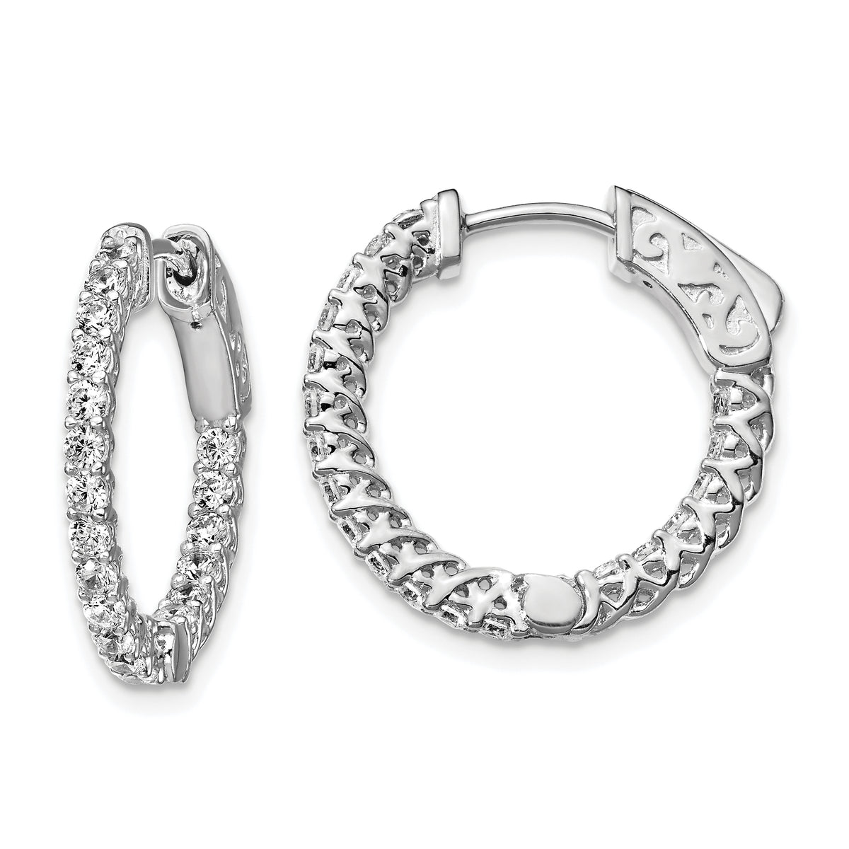 Sterling Shimmer Sterling Silver Rhodium-plated 38 Stone 1.75mm CZ In and Out Round Hinged Hoop Earrings