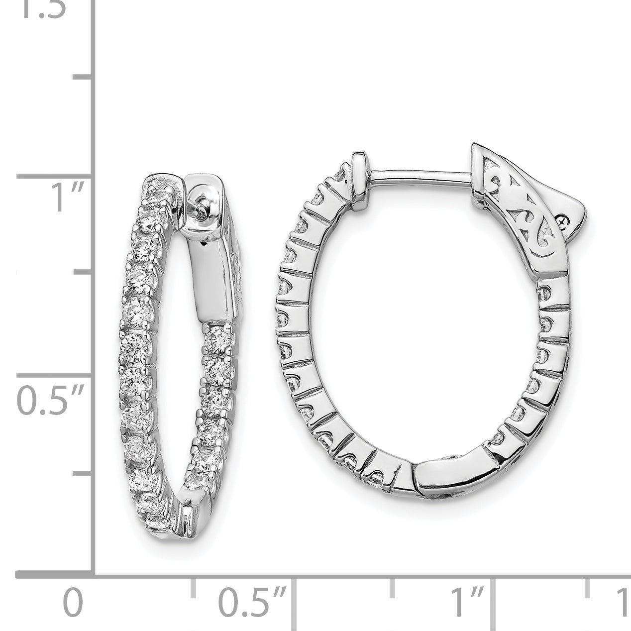 Sterling Shimmer Sterling Silver Rhodium-plated 36 Stone 1.7mm CZ In and Out Oval Hinged Hoop Earrings